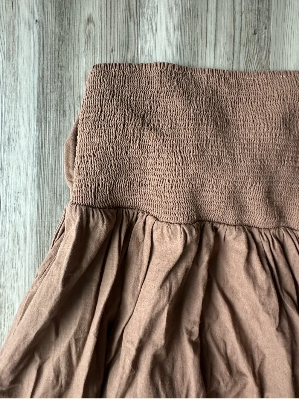 BDG Brown Smocked Strapless Mini Dress - Tie-Back Detail - Size XL